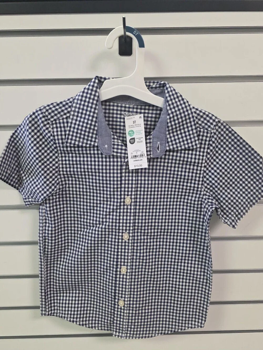 OshKosh B'gosh Navy & White Gingham Short-Sleeve Button Shirt